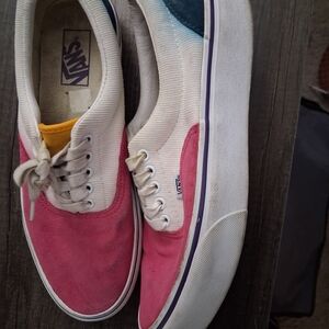 Vans Pink, Cream and Yellow Low-Top Sneakers with Purple Stripe